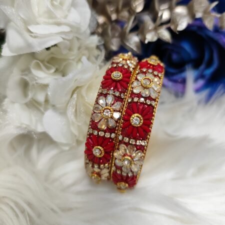 Red Floral Designer Indian Bangle 2pc Set