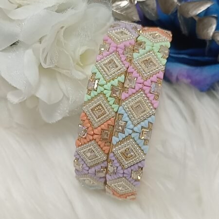 Mini Hearts Pastel Multicolor Designer 2pc Indian Bangle Set