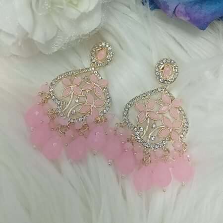 Sweet Pink Floral Chandbali Indian Earrings