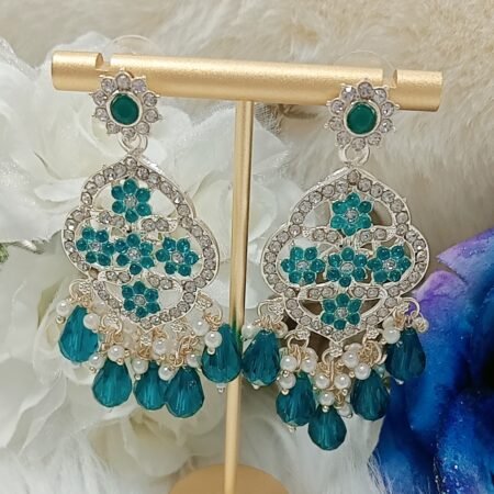 Turquoise Moroccan Chandbali Floral Earrings