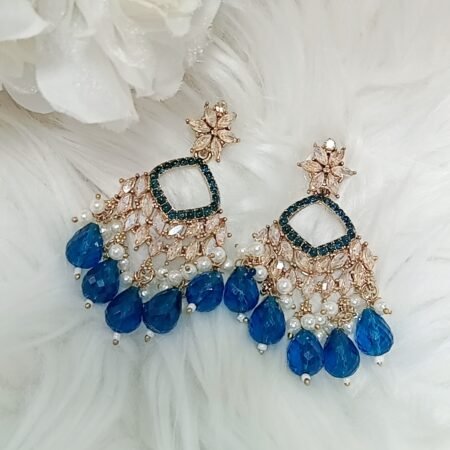 Dark Blue Gold Chandbali Earrings