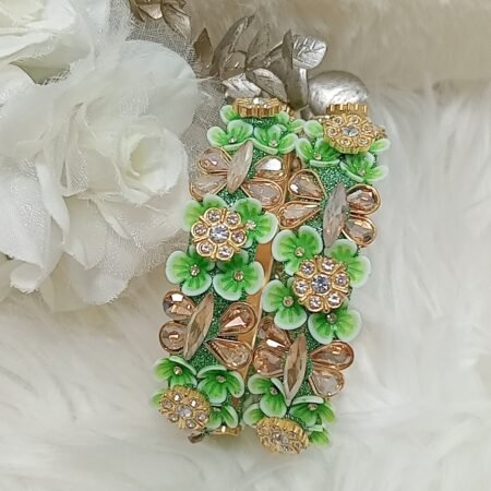 Green Butterfly Floral Designer 2pc Bangle Set