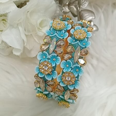 Blue Butterfly Floral Designer 2pc Bangle Set