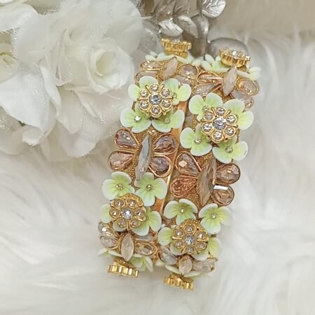 Light Yellow Butterfly Floral Designer 2pc Bangle Set