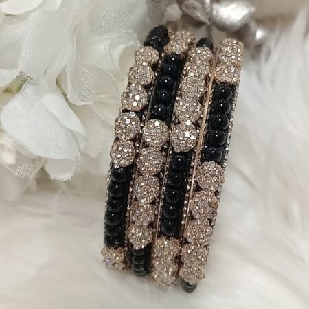 Exclusive Black Beaded Floral 4pc Indian Bangle Set