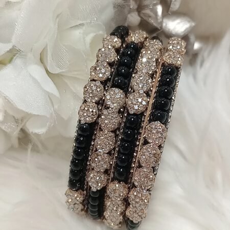 Exclusive Black Beaded Floral 4pc Indian Bangle Set