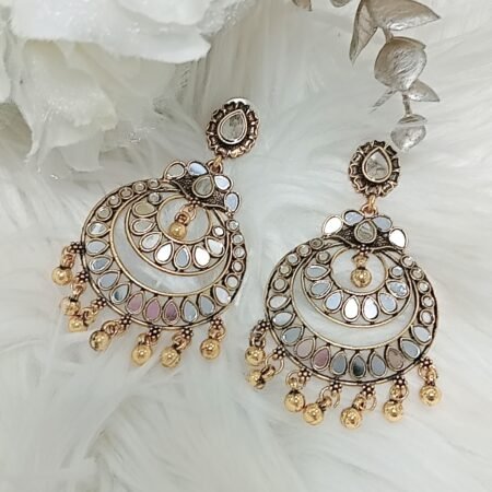 Oxidised Gold Mirror Chandbali Indian Earrings