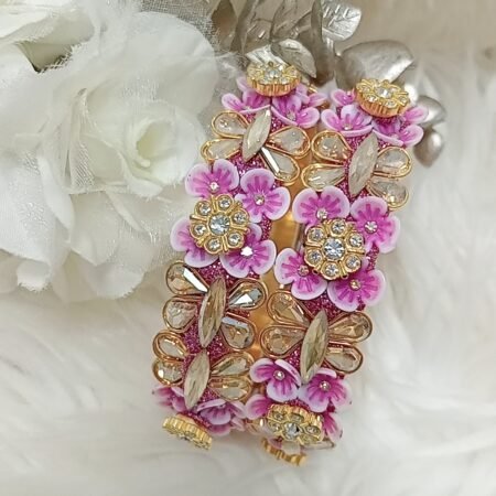 Pink Butterfly Floral Designer 2pc Bangle Set