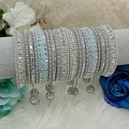 Baby Blue Silver Customised Bangle Set