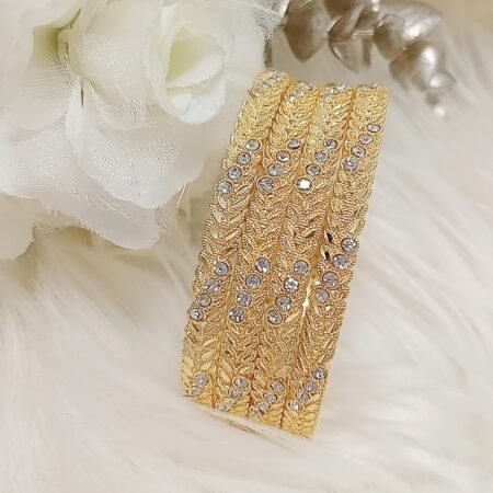 Gold Plated Leaf Design 4pc Indian Bangle Set