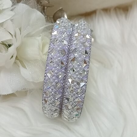 Light Purple Pearl Silver Designer 2pc Bangle Set