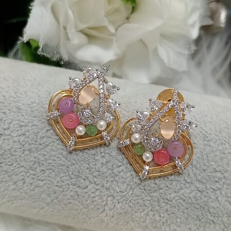 Multicolor Heart Stud AD Earrings