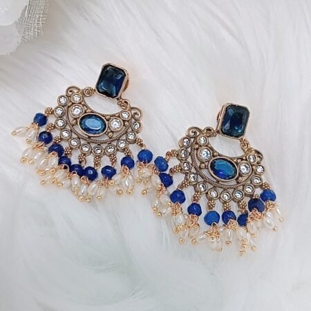 Navy Blue Gold Stud AD Earrings