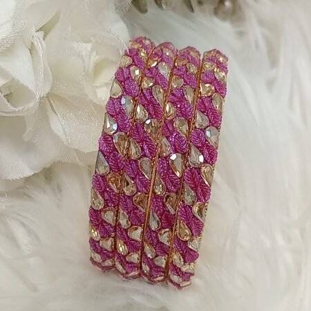 Purplish Pink 4pc Leaf Bangle Set