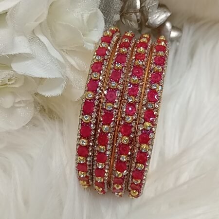 Rose Pink Gold Mini Floral 4pc Bangle Set