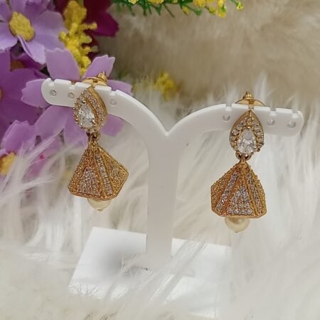 American Diamond Pyramid Gold Jhumki