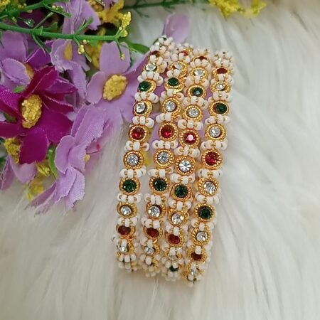 Beaded Red Green Bangle 4pc Set