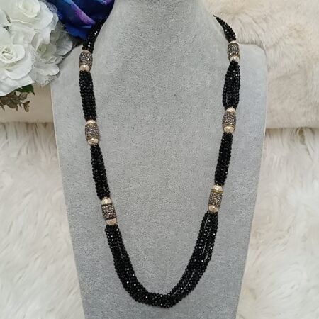 Blacked Beaded Pearl Mala Necklace