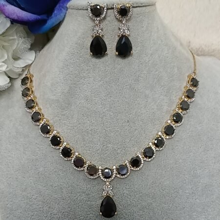 American Diamond Black Gold Jewellery Set