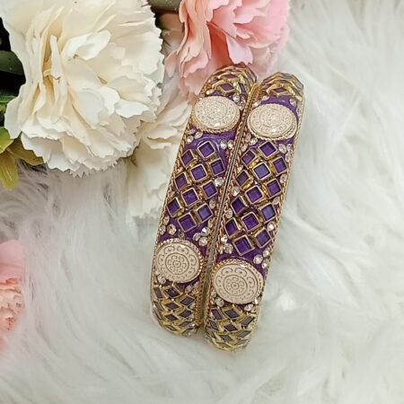 Dark Purple Kundan Kada 2pc Indian Bangle Set