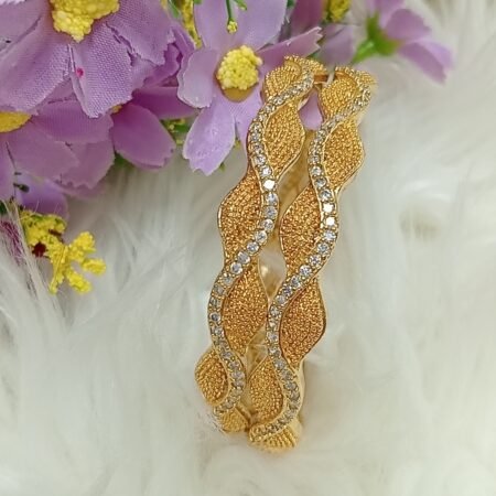 Gold Plated Wavy AD 2pc Indian Bangle Set