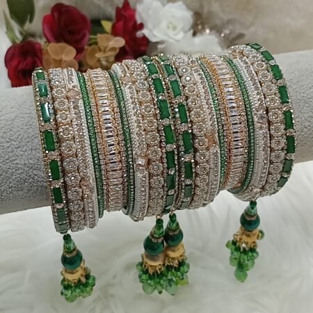 Customised Green Gold Indian Bangle Set