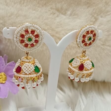 Ruby Emerald Green Beaded Pearl Jhumka