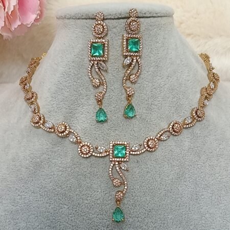 American Diamond Turquoise Gold Jewellery Set