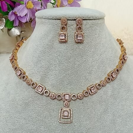 American Diamond Baby Pink Gold Jewellery Set
