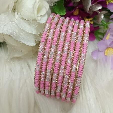 Candy Pink Gold White Floral 8pc Bangle Set