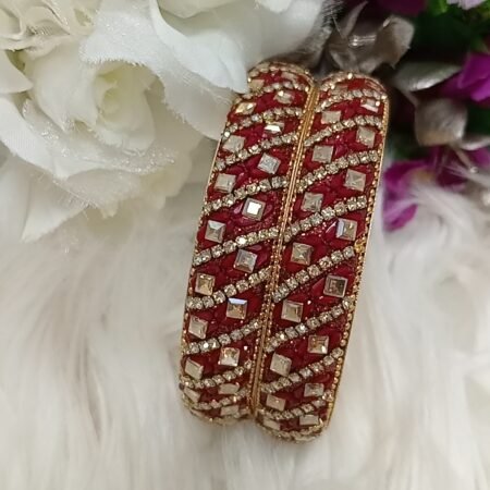 Dazzling Maroon Gold 2pc Indian Bangle Set