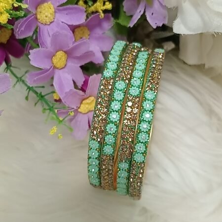 Mini Flowers Mint Green 4pc Indian Bangle Set