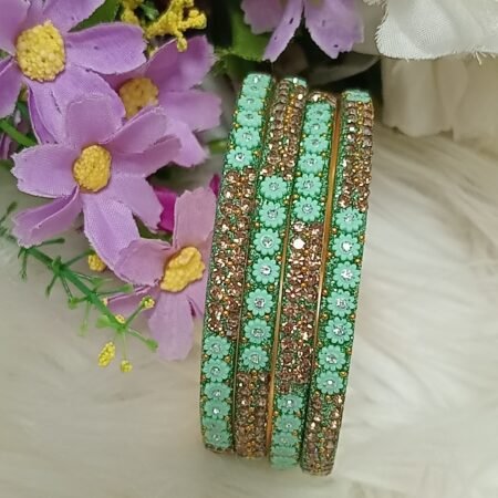 Mini Flowers Mint Green 4pc Indian Bangle Set
