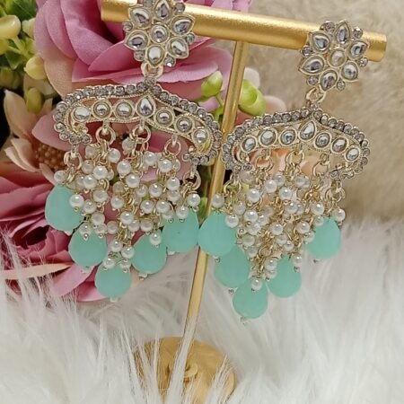 Mint Green Moroccan Chandbali Indian Earrings