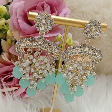 Mint Green Moroccan Chandbali Indian Earrings