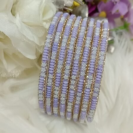 Pastel Purple Gold White Floral 8pc Bangle Set