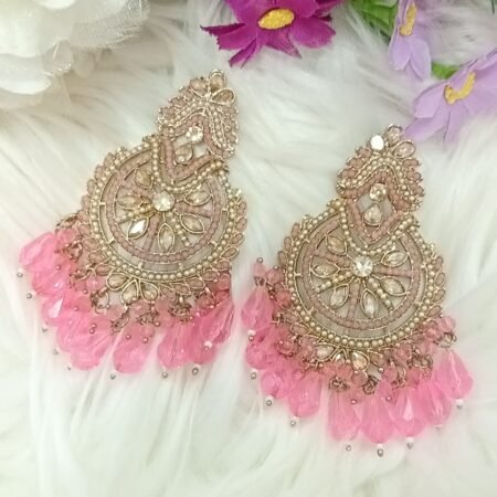 Pink Gold Pearl Chandbali Earrings
