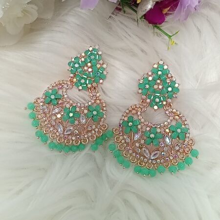 Princess Light Blue Green Rose Gold Chandbali Earrings