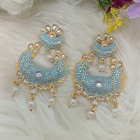 Princess Pastel Blue Gold Chandbali Earrings
