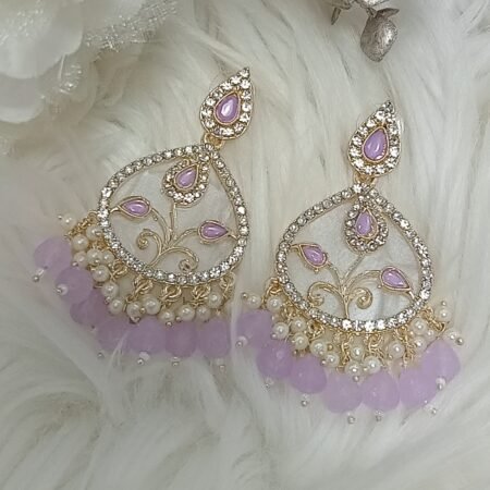 Princessy Light Purple Leaf Patterned Chandbali Earrings